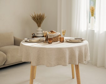 Elegante redondo de lino hecho a mano, mantel circular, cubierta de mesa de comedor personalizable, mantel personalizado, regalo del Día de la Madre hecho a mano
