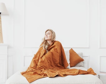 Leinen gewichtete Decke, sensorische Decke, schweres Tröster mit Glasperlenfüllung, gewichtete Erwachsenendecke Schlafhilfe Angst besser schlafen