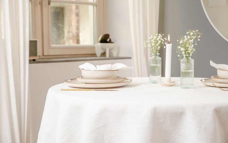 White round linen tablecloth