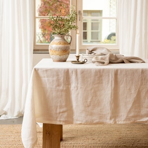 Linen tablecloth. Washed soft linen table cloth. Gray white natural stonewashed linen custom size tablecloth. Natural dining tablecloth