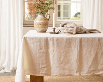 Mantel de lino. Mantel de lino suave lavado. Mantel a medida de lino natural lavado a la piedra gris blanco. Mantel de comedor natural