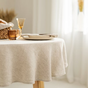 Linen tablecloth round circle shape natural linen color