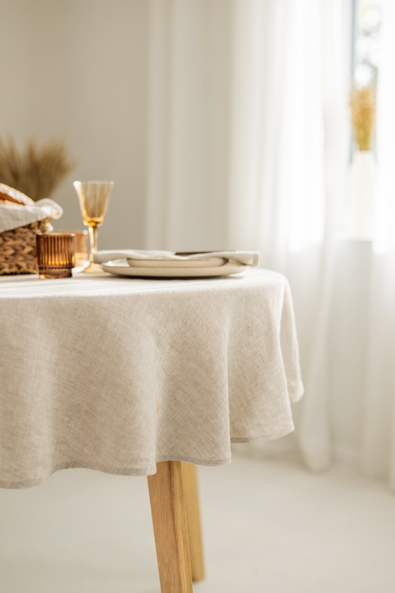 Linen tablecloth round circle shape natural linen color