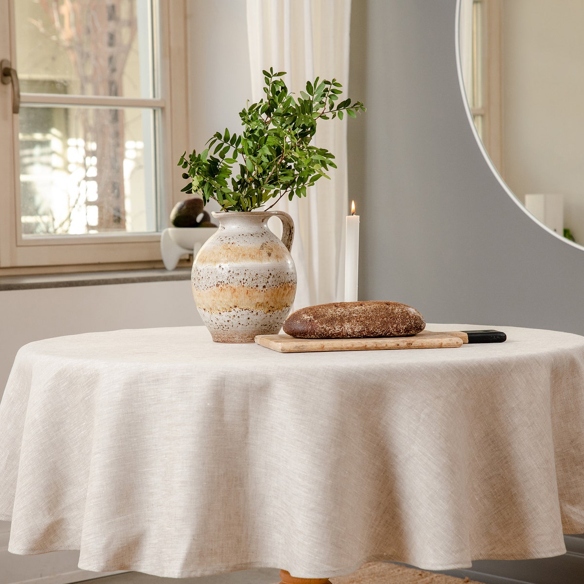 Natural Linen Round Table Cloth- 51inches