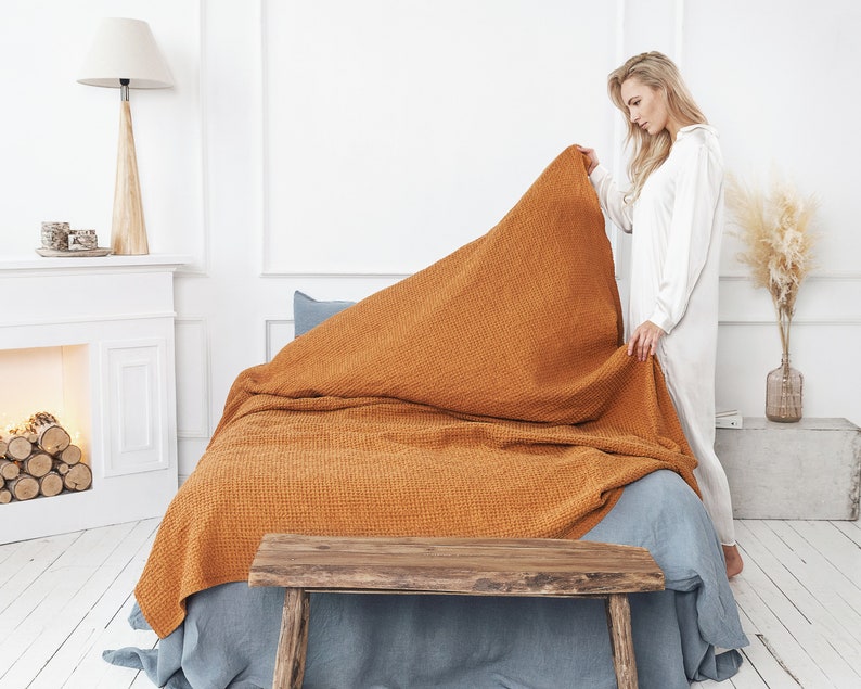 Waffle Linen Throw Blanket Picnic Blanket Organic Etsy