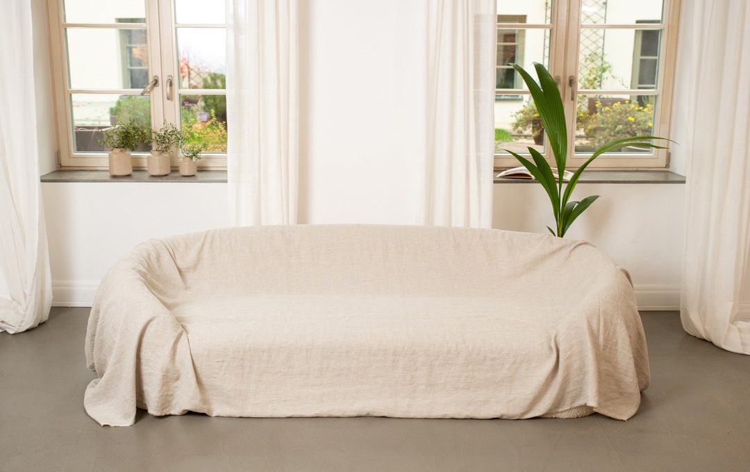 Linen Couch Cover Linen Bedspread Natural Sofa Cover Linen Throw Large