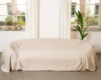 Linen Couch Cover Linen Bedspread Natural Sofa Cover Linen Throw Large Coverlet Slipcover Linen Bed Cover Farmhouse decor Mother's Day Gift