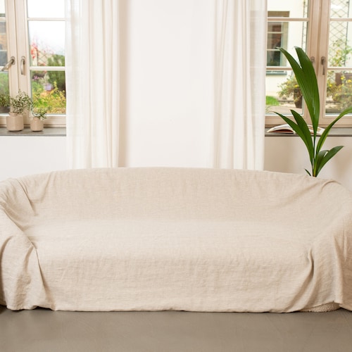 Housse de canapé en lin naturel, couvre-lit jeté - Grand couvre-lit, décor de ferme, housse en lin, cadeau de Saint Valentin