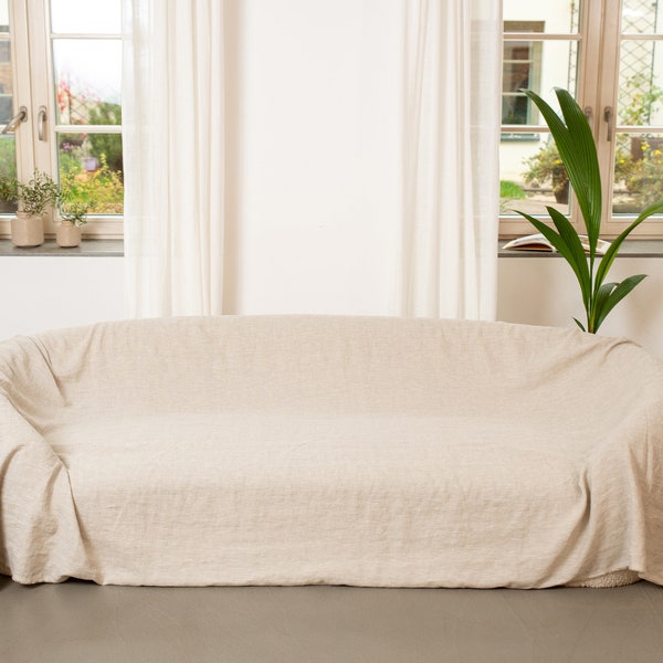 Linen Couch Cover Linen Bedspread Natural Sofa Cover Linen Throw Large Coverlet Slipcover Linen Bed Cover Farmhouse decor Mother's Day Gift