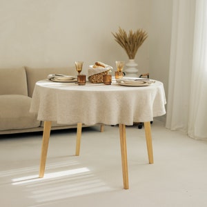 Linen tablecloth round circle shape natural linen color