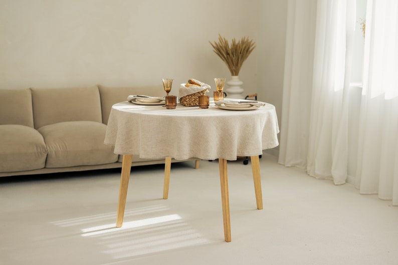 Linen tablecloth round circle shape natural linen color