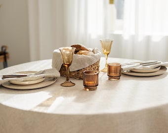 Elegante handgemaakte linnen ronde, circler tafelkleed, aanpasbare eettafelhoes, aangepaste tafelkleed, handgemaakt bruiloftsdecor