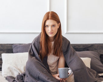 Coperta sensoriale lavabile in lino ponderato, un piumino pesante con imbottitura in vetro, coperta per adulti ponderata, naturale, regalo per lei