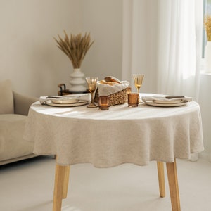 Linen tablecloth round circle shape natural linen color