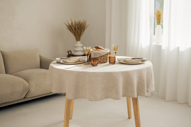 Linen tablecloth round circle shape natural linen color
