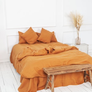 Linen bedding set duvet cover and 2 pillow cases softened linen bedding in Burnt Orange with zipper closure Mothers day gift image 1