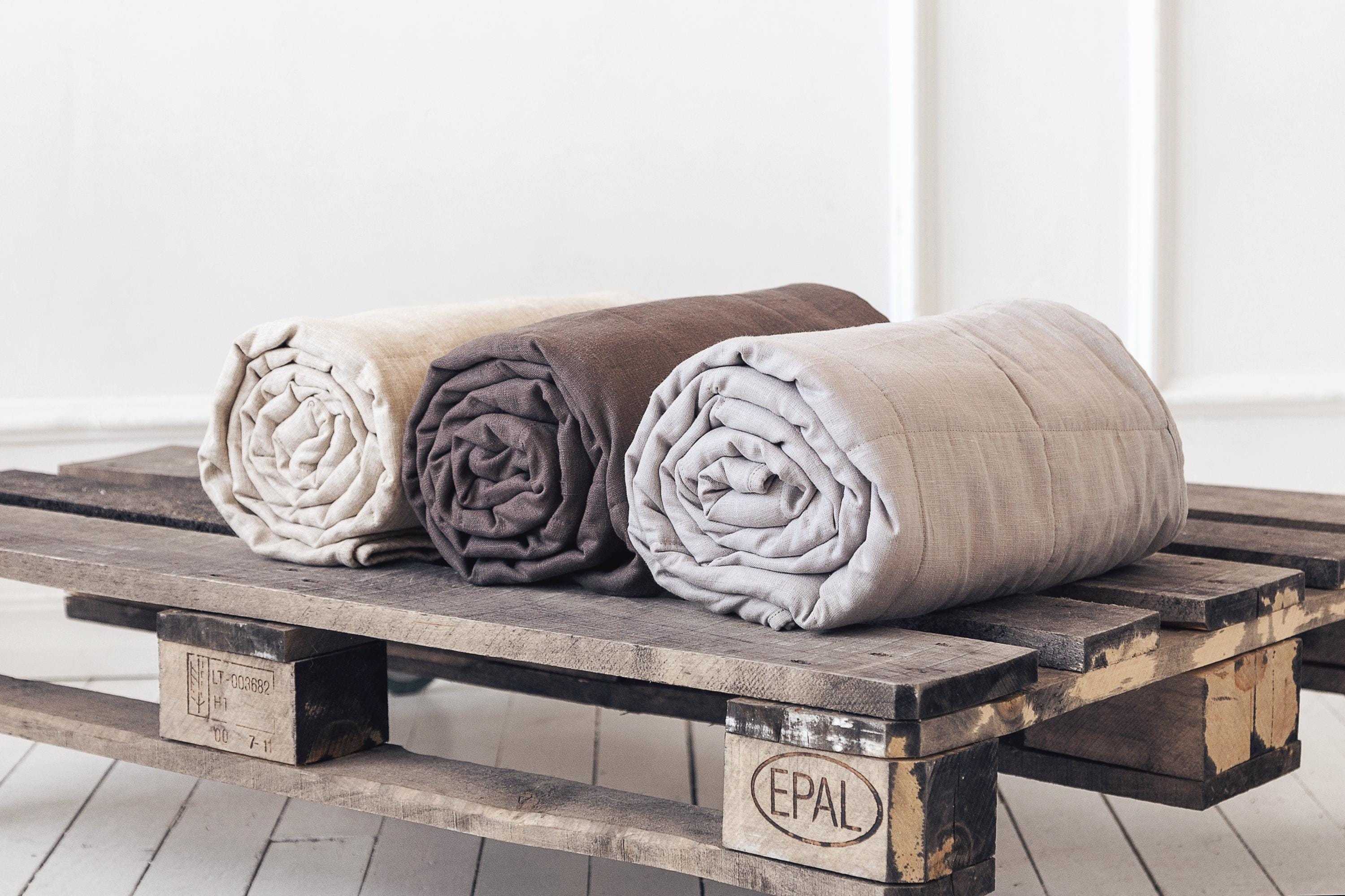 Linen Weighted Blanket Heavy Comforter with glass bead filling, Weighted adult blanket sleep aid anxiety stress release Valentine's Gift