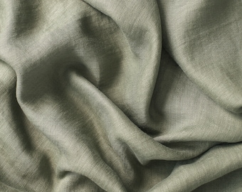 Extra breiter Leinenstoff in Moosgrün 100% stonewashed stonewashed 245 cm breiter Stoff als Meterware für Gardinen und Vorhänge