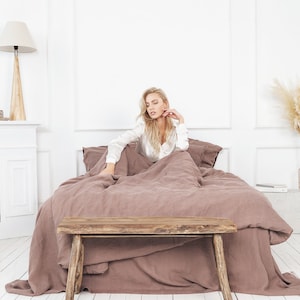 Bettbezug 100% Leinen Herbst braun erweicht stonewashed nahtlose Leinenbettwäsche mit Reißverschluss Hochzeit Hochzeitsgeschenk