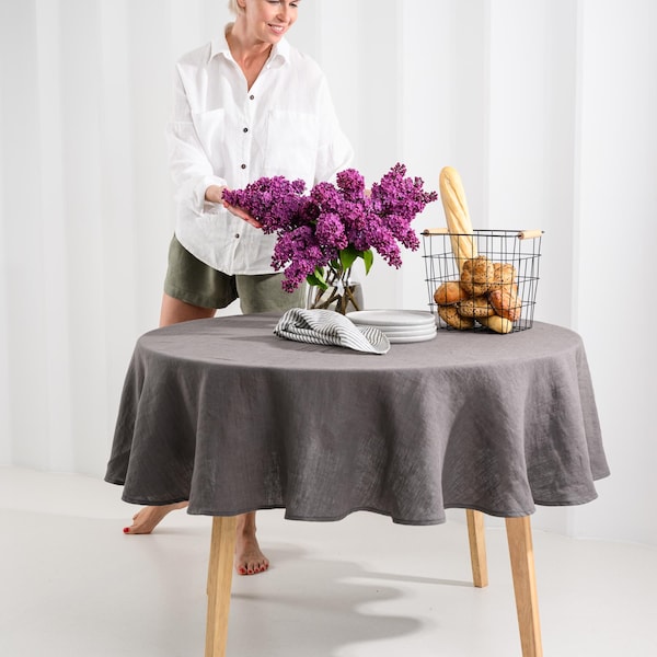 Stonewashed Natural Linen Tablecloth: Round, Square, or Rectangular Mother's Day Gift Spring Tablecloth decor