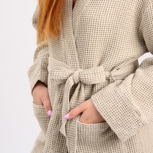 Natural Soft Waffle Linen Robe For Women Men Unisex Kimono Bride Waffle Robe Bathrobe Perfect Boyfriend Birthday Gift for Her