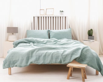 Juego de ropa de cama con funda nórdica y 2 fundas de almohada, ropa de cama de lino suavizada en Aqua Blue con cierre de cremallera, decoración del hogar, regalo de Navidad