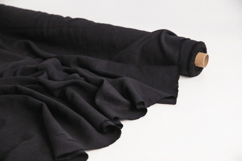 Black Linen Fabric 100 Softened Stonewashed 145cm 57 Inches Etsy