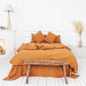 Linen bedding set duvet cover and 2 pillow cases softened linen bedding in Burnt Orange with zipper closure Mothers day gift image 4