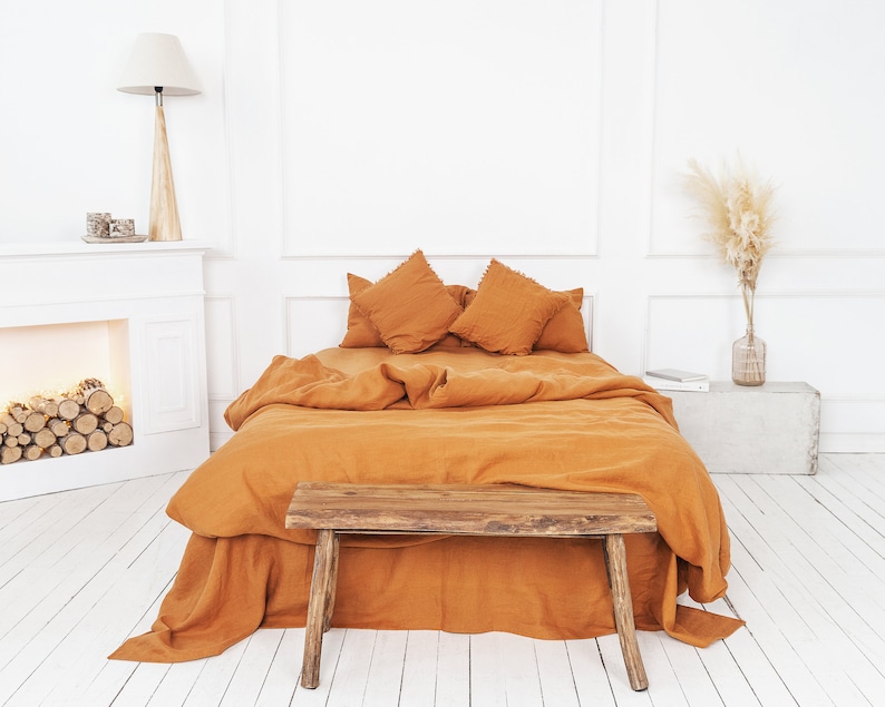 Linen bedding set duvet cover and 2 pillow cases softened linen bedding in Burnt Orange with zipper closure Mothers day gift image 4