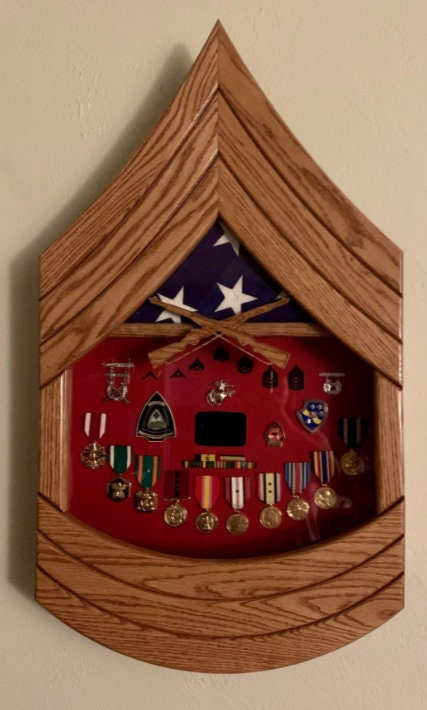 Handcrafted Marine Staff Sergeant - Marine Gunnery Sergeant Shadowbox - Marine Master Sergeant - Military Shadowbox- Chevron Style ShadowBox