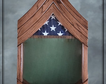 Handcrafted Army Staff Sergeant - Army Sergeant First Class - Army Master Sergeant Shadowbox - Military Shadowbox- Chevron Style Shadow Box