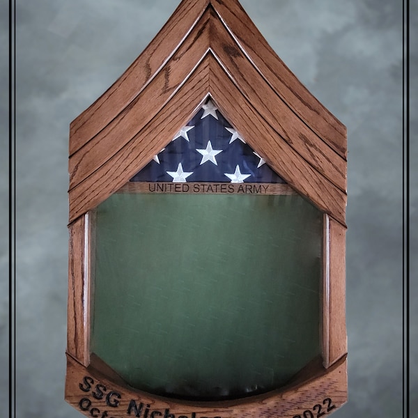 Handcrafted Army Staff Sergeant - Army Sergeant First Class - Army Master Sergeant Shadowbox - Military Shadowbox- Chevron Style Shadow Box