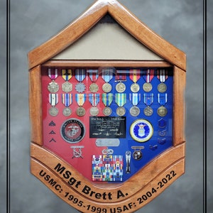 Handcrafted Air Force MSgt Shadowbox - Military Shadowbox- Retirement Chevron Style Shadow Box