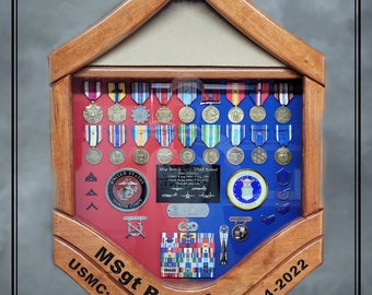 Handcrafted Air Force MSgt Shadowbox - Military Shadowbox- Retirement Chevron Style Shadow Box