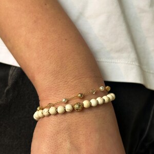 Elegant Bracelet Set | Howlite and Lava Bead Bracelet and Swarovski Crystal and Pearl Bracelet
