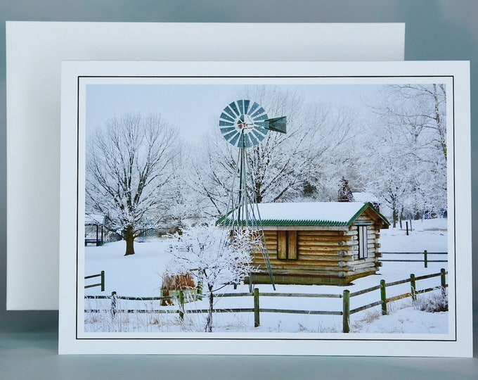 Winter Scenes - Shuttered Log Cabin Dressed in Snow - Blank Note Card  71-5399