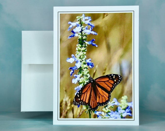 Butterfly Note Card - Monarch on Azure Blue Sage - Blank Note Card  71-9775