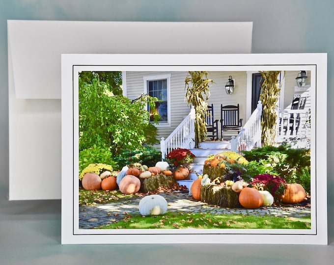 Autumn - Fall Photo Note Card - Blank Note Card - Pumpkins Around the Front Porch  53-0549