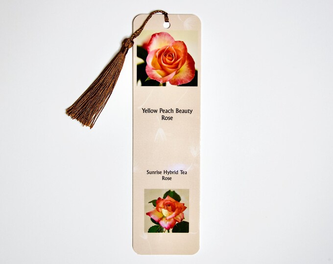 Handcrafted Bookmark - Yellow Peach Beauty Rose - 10-1339