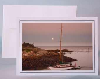 Coastal Sailing Note Card: "Returning to the Cove Under Moonlight" - 71-1877N