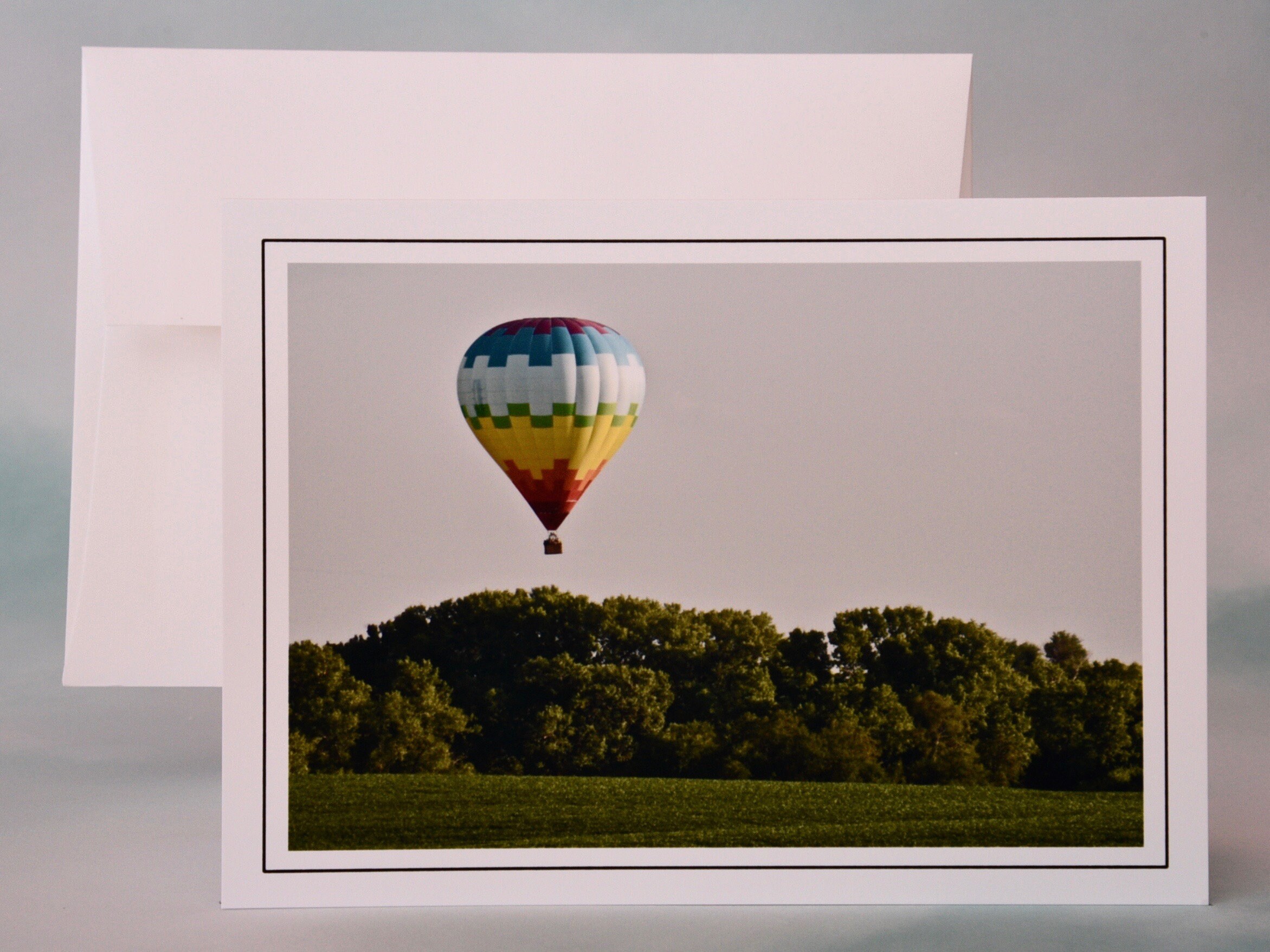 hot air balloon landing photo note card - blank note card