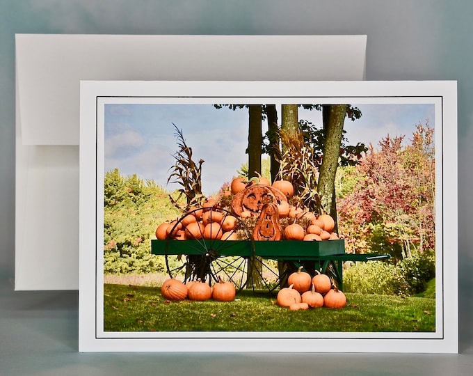 Autumn  - Fall Photo Note Card - Blank Note Card - Pumpkin Cart Fun  71-0306