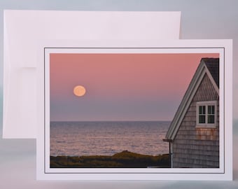 Coastal Note Card - Blood Moon Rising Over the Ocean - Blank Note Card  71-1849N