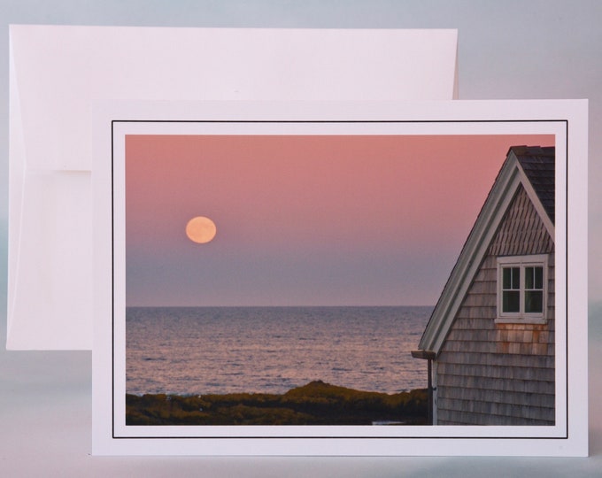 Coastal Note Card - Blood Moon Rising Over the Ocean - Blank Note Card  71-1849N