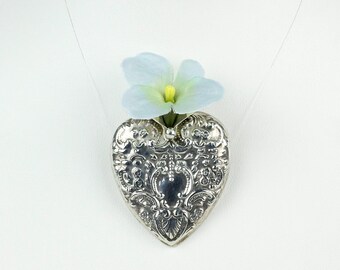Vintage Italian Sterling Victorian Reproduction Vase Brooch with Rhinestone Flowers