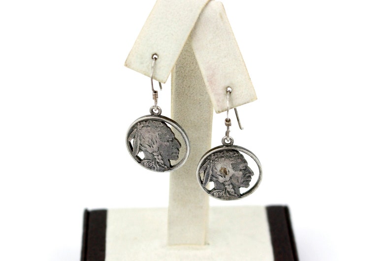 Sterling Silver Cut Out Buffalo Dangle Earrings
