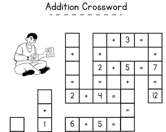 Addition Crossword Math Printable Activity - Learn Math Addition Worksheet- Math Busy Binder Printable - Kids Math Printable Math - DIGITAL