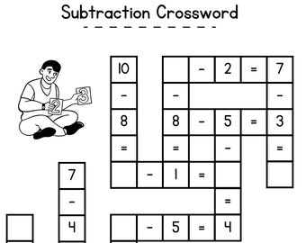 Subtraction Crossword Math Printable Activity - Learn Math Subtraction Worksheet Math Busy Binder Printable Kids Math Printable Math DIGITAL