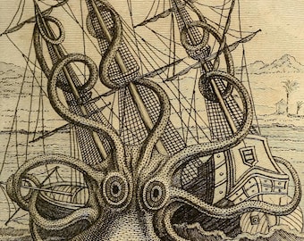 Kraken Octopus Sea Monster Wall Art Vintage Poster Printable Vintage Octopus Art Sea Monster Sailor Art Mythical Creature - Digital Download