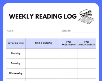 Reading Log Printable Reading Log | Reading Tracker Printable Reading Journal Printable | Kids Reading Log | Weekly Reading Log for Teachers